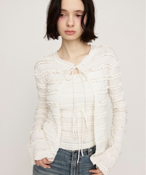 tシャツ Front Ribbon Frill Cutsew レディース SLY tシャツ FRONT RIBBON FRILL 2P フロント リボン フリル 2