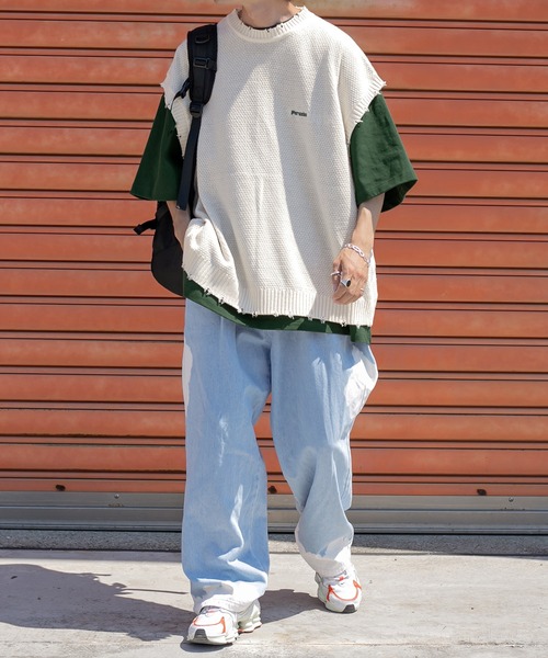 「Perushu」 半袖ニット LARGE ライム メンズ