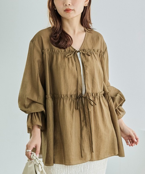 LAVEANGE（ラビアンジェ） ブラウス シャツ 楊柳ギャザーブラウス