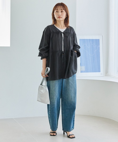 LAVEANGE（ラビアンジェ） ブラウス シャツ 楊柳ギャザーブラウス