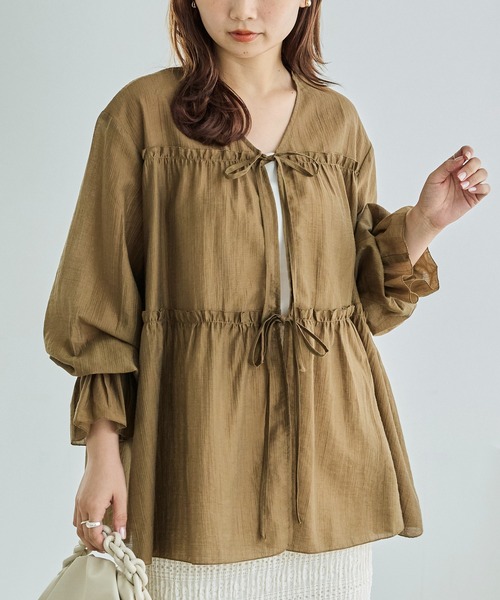 LAVEANGE（ラビアンジェ） ブラウス シャツ 楊柳ギャザーブラウス