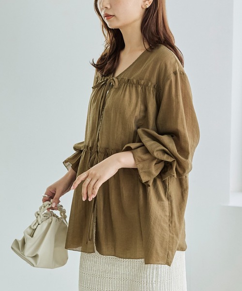 LAVEANGE（ラビアンジェ） ブラウス シャツ 楊柳ギャザーブラウス