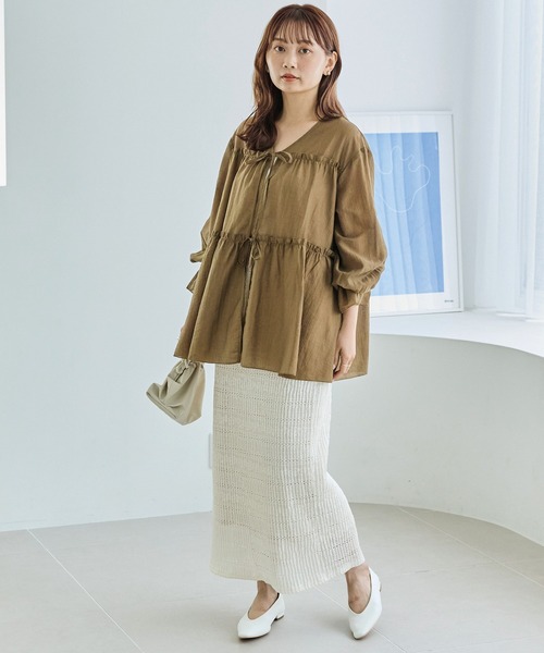 LAVEANGE（ラビアンジェ） ブラウス シャツ 楊柳ギャザーブラウス