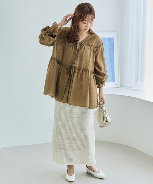 LAVEANGE（ラビアンジェ） ブラウス シャツ 楊柳ギャザーブラウス