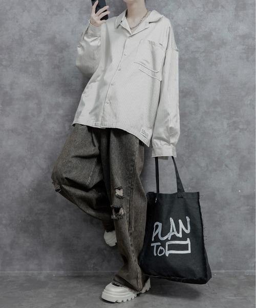 「PLAN To」 ダメージ加工デニムパンツ MEDIUM ブラウン メンズ