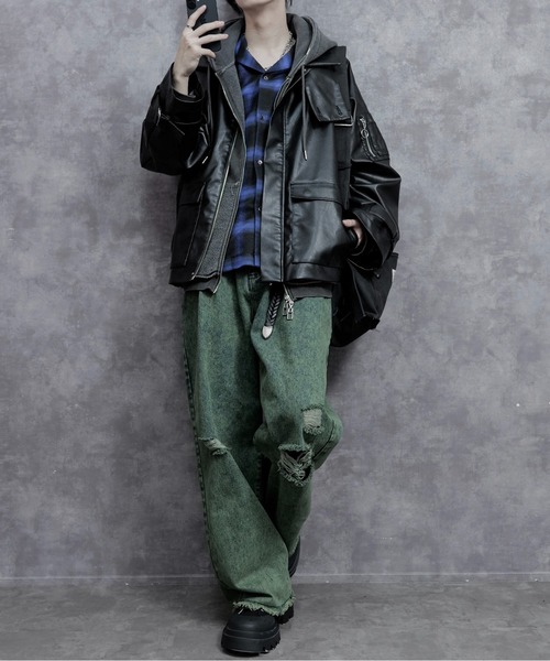 「PLAN To」 ダメージ加工デニムパンツ MEDIUM ブラウン メンズ