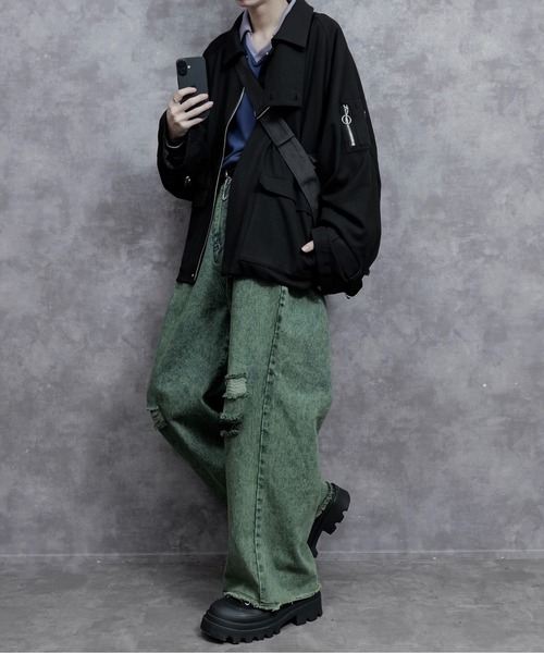 「PLAN To」 ダメージ加工デニムパンツ MEDIUM ブラウン メンズ