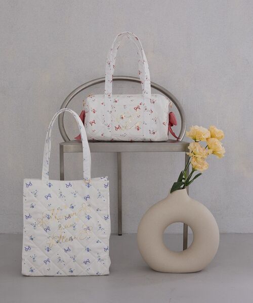 Maison de FLEUR トートバッグ フラワーリボンプリントスクエア