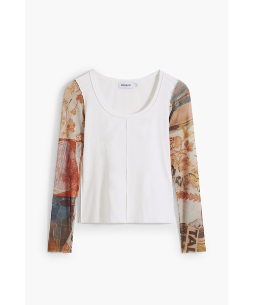 Desigual（デシグアル） tシャツ アートプリント チュール袖カットソー