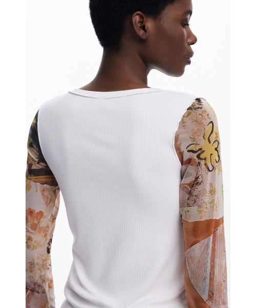 Desigual（デシグアル） tシャツ アートプリント チュール袖カットソー