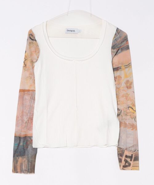 Desigual（デシグアル） tシャツ アートプリント チュール袖カットソー