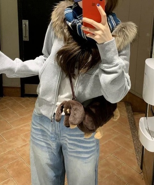 GEMEDA パーカー フェイクファーフード付きジップパーカー レディース