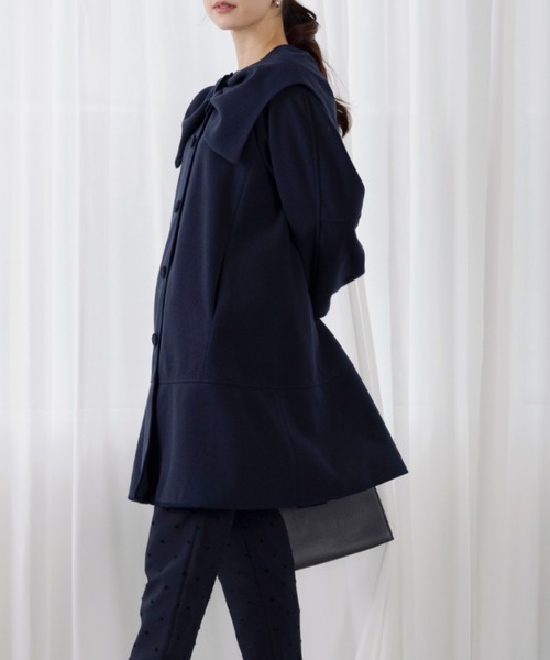 ソーノ SONO フリルバックフレアコート SONO NAVY】バックフリルラウン 