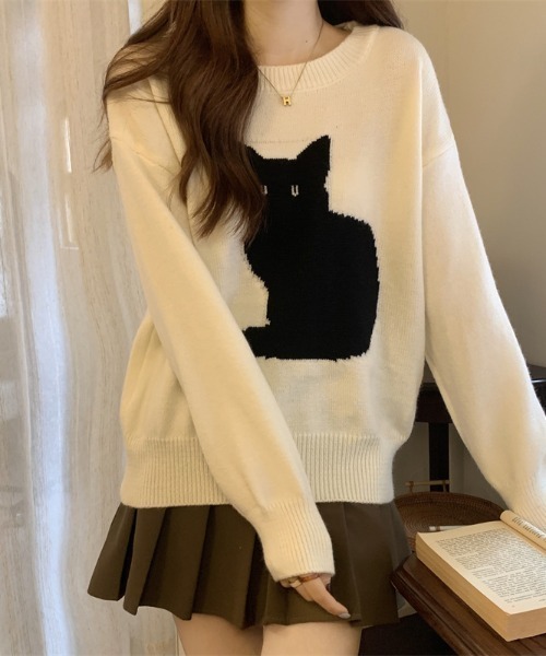 ご購入者様決定꒰E hyphen world gallery꒱猫ちゃんニット夢可愛い セーター やんのかキャットニットセーター | レッド -猫的生活百貨店けいと屋ニコル