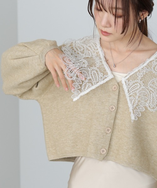 BAB（バブ） カーディガン 「初回即完」レース衿付きショートニット