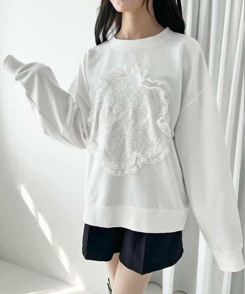F i.n.t（フィント） トレーナー スウェット フラワーレースパッチ