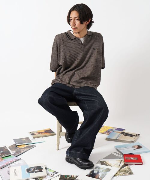 「FFEIN」 半袖ニット MEDIUM ベージュ メンズ_画像2