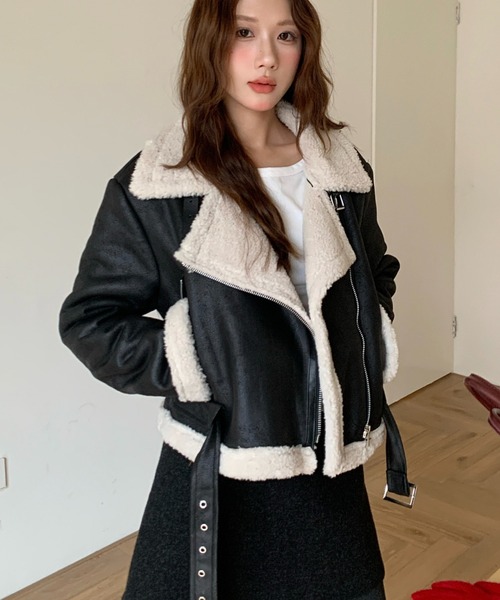 DIAVEL ブルゾン アウター フェイクムートンライダースジャケット