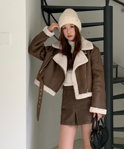 DIAVEL ブルゾン アウター フェイクムートンライダースジャケット