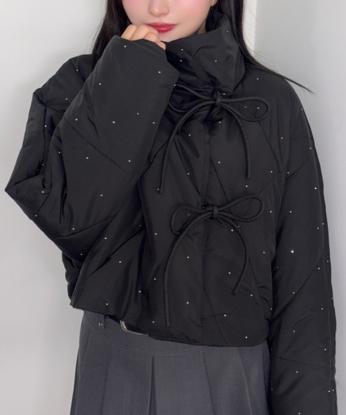 にこ：2wayリボンダウン AS KNOW AS（アズノゥアズ） ダウンコート ダウンジャケット散りばめ