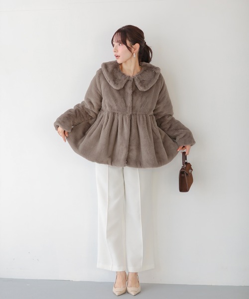 Fit more（フィットモア） コート アウター ファーペプラムアウター