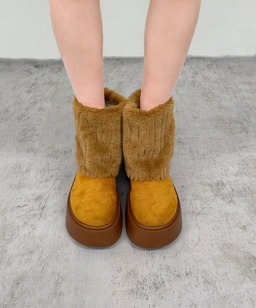 YELLO ファー付き厚底ムートンブーツ FOLLOWIN（フォロウィン） ブーツ 「Followin」ふわもこファー厚底