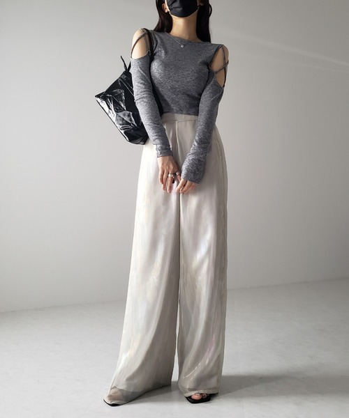 「me+em select」 イージーパンツ SMALL ネイビー レディース_画像6