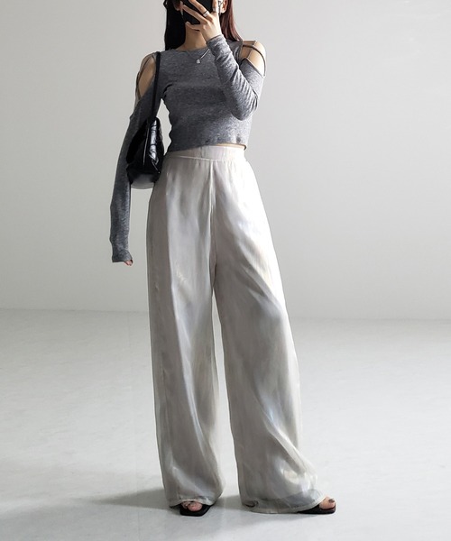 「me+em select」 イージーパンツ SMALL ネイビー レディース_画像9