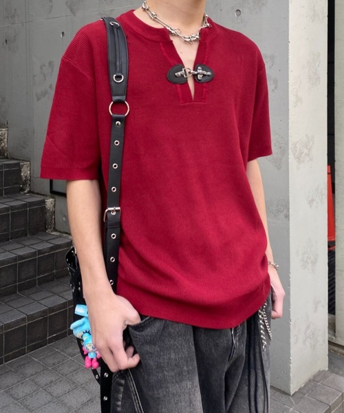 lilful tシャツ 「26年春夏新作」ファイヤーマンフックVネックニットT