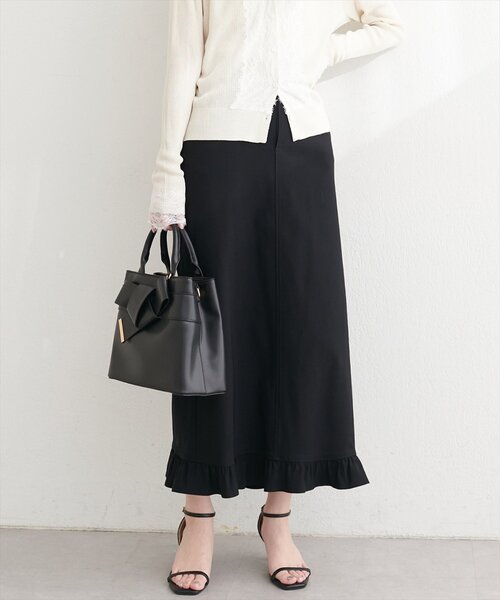 natural couture ロング スカート 裾フリルストレッチナロースカート