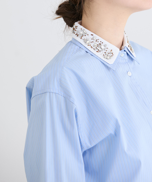 IENA（イエナ） ブラウス シャツ 2wayビジュークレリックシャツ