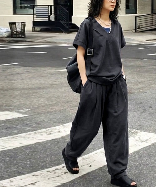 パンツ リネン混 無地 ロング ワイド パンツ レディース メンズ | antiqua | 11