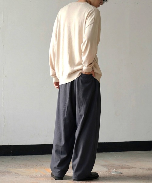 パンツ リネン混 無地 ロング ワイド パンツ レディース メンズ | antiqua | 21