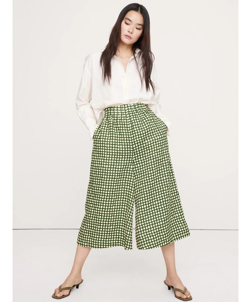 ワイドパンツ パンツ リネン キュロット レディースの画像