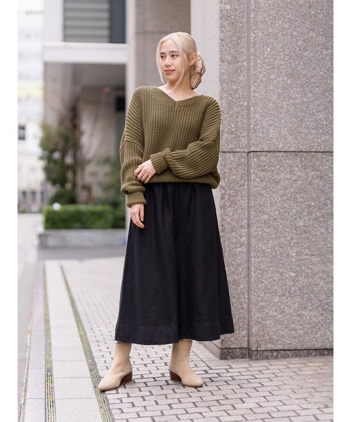 ワイドパンツ パンツ リネン キュロット レディースの画像