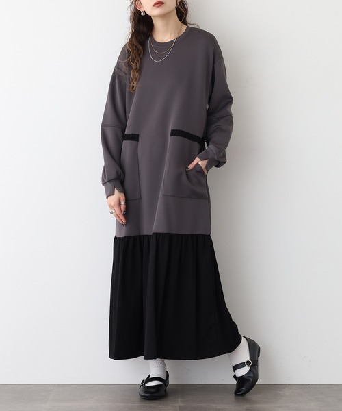 「Anna Nicola」 長袖ワンピース 38 チャコールグレー レディース_画像4