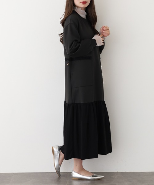 「Anna Nicola」 長袖ワンピース 38 チャコールグレー レディース_画像8