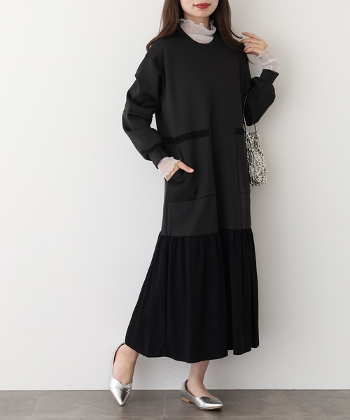 「Anna Nicola」 長袖ワンピース 38 チャコールグレー レディース_画像9