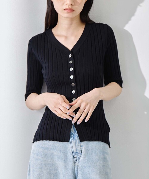 カーディガン 「STUDIOUS/ステュディオス」Silk Viscose Wide Rib Cardigan/シルクビスコースリブカーディガンの画像