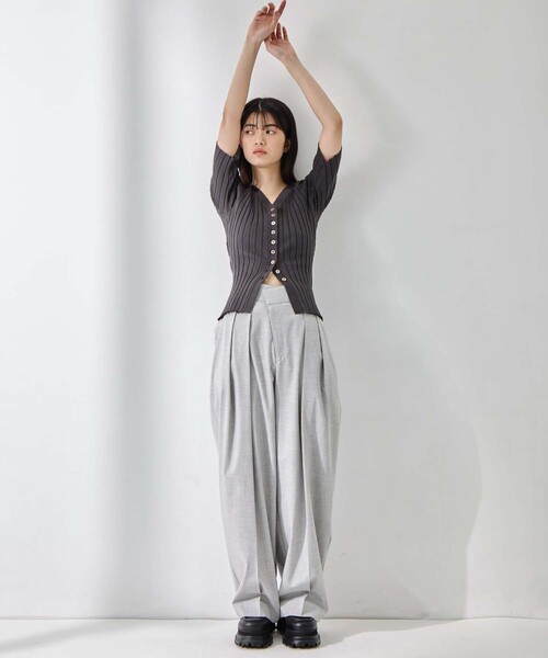 カーディガン 「STUDIOUS/ステュディオス」Silk Viscose Wide Rib Cardigan/シルクビスコースリブカーディガンの画像