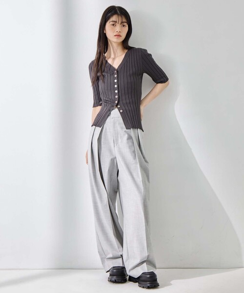 カーディガン 「STUDIOUS/ステュディオス」Silk Viscose Wide Rib Cardigan/シルクビスコースリブカーディガンの画像