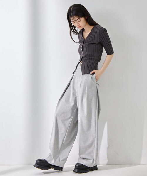 カーディガン 「STUDIOUS/ステュディオス」Silk Viscose Wide Rib Cardigan/シルクビスコースリブカーディガンの画像