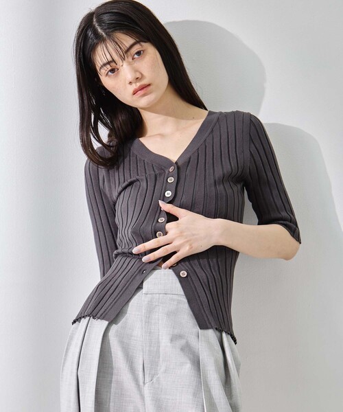 カーディガン 「STUDIOUS/ステュディオス」Silk Viscose Wide Rib Cardigan/シルクビスコースリブカーディガンの画像