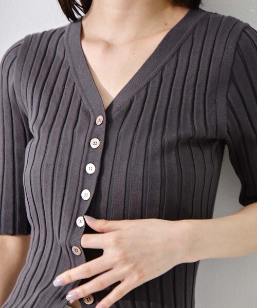 カーディガン 「STUDIOUS/ステュディオス」Silk Viscose Wide Rib Cardigan/シルクビスコースリブカーディガンの画像