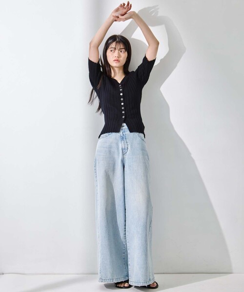 カーディガン 「STUDIOUS/ステュディオス」Silk Viscose Wide Rib Cardigan/シルクビスコースリブカーディガンの画像