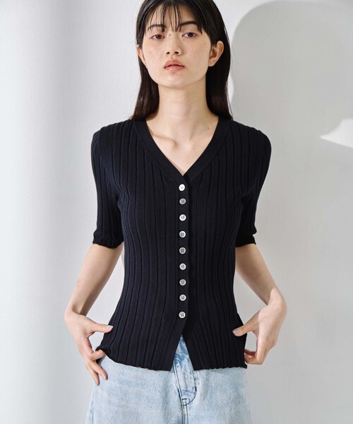 カーディガン 「STUDIOUS/ステュディオス」Silk Viscose Wide Rib Cardigan/シルクビスコースリブカーディガンの画像