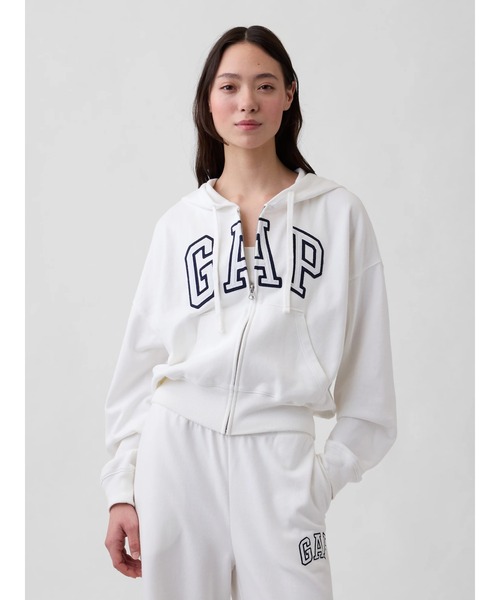 GAP JAPAN SINCE 1995 ジップアップパーカー 白 M GAP（ギャップ） ジップアップパーカー S オフホワイト レディース