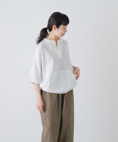かぐれ リネンシャツ ブラウス シャツ コットンリネンポケットプル