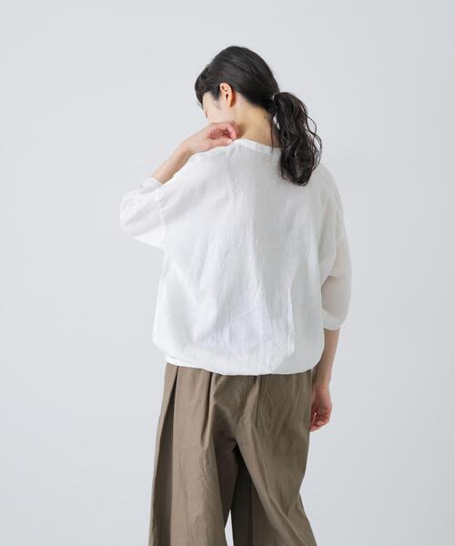 かぐれ リネンシャツ ブラウス シャツ コットンリネンポケットプル