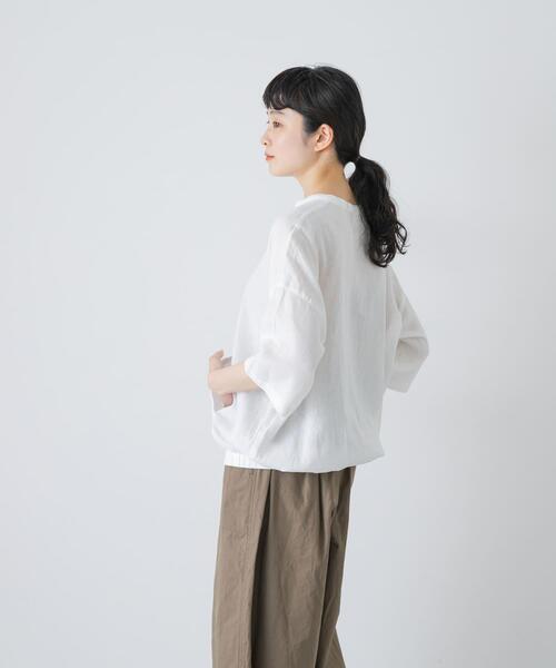かぐれ リネンシャツ ブラウス シャツ コットンリネンポケットプル